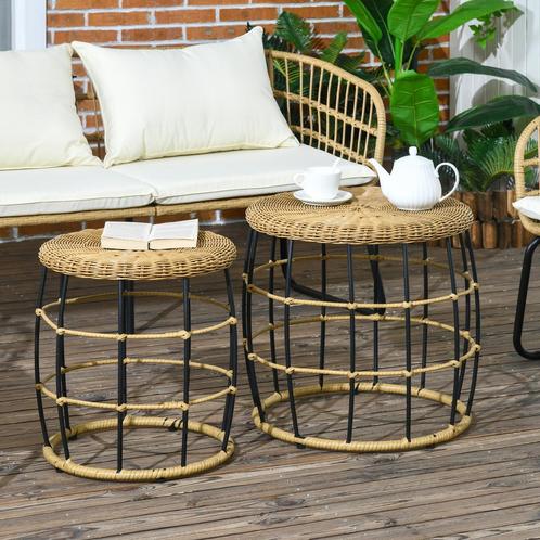 Bijzettafels - Rotan - Stapelbaar - Handgevlochten - Khaki, Tuin en Terras, Tuinsets en Loungesets, Nieuw, Ophalen of Verzenden