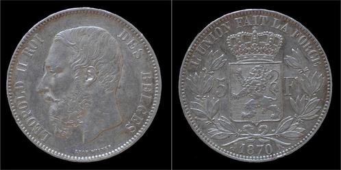 Belgium Leopold Ii 5 frank 1870 zilver, Timbres & Monnaies, Monnaies | Europe | Monnaies non-euro, Envoi