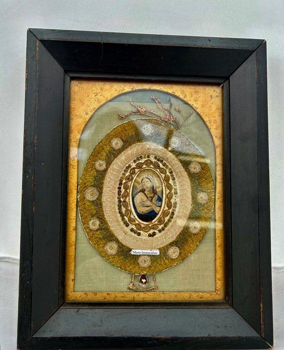 Prachtig handgemaakt borduursel met relikwie - Maria, Antiek en Kunst, Kunst | Niet-Westerse kunst