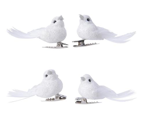 Witte vogeltjes op clip wit glitter 4 stuks voor, Hobby en Vrije tijd, Knutselen, Nieuw