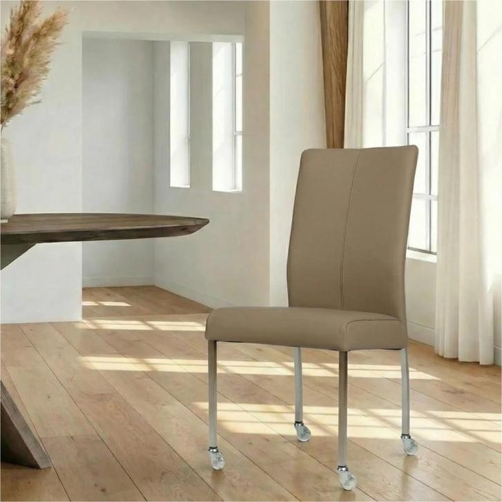 Leren eetkamerstoel Comfort met wieltjes - Toledo Mocca, Huis en Inrichting, Stoelen, Bruin, Nieuw, Leer, Ophalen of Verzenden