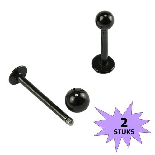 Fako Bijoux® - Labret Piercing - 3mm - Zwart - 2 Stuks, Handtassen en Accessoires, Piercings, Verzenden