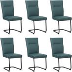 Set van 6 Blauwe leren   - poot rond zwart - Toledo Leer, Nieuw, Vijf, Zes of meer stoelen, Modern, Leer