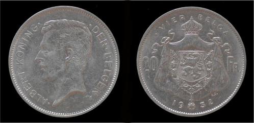 Belgium Albert I 20 frank (4belga) 1932-vl-pos B nickel, Postzegels en Munten, Munten | Europa | Niet-Euromunten, België, Verzenden