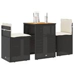 vidaXL 3-delige Bistroset met kussens poly rattan zwart, Tuin en Terras, Tuinsets en Loungesets, Verzenden, Nieuw