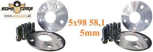 Spacers 5mm Alfa Fiat Opel 5x98 58.1 Spoorverbreders, Auto diversen, Tuning en Styling, Ophalen of Verzenden