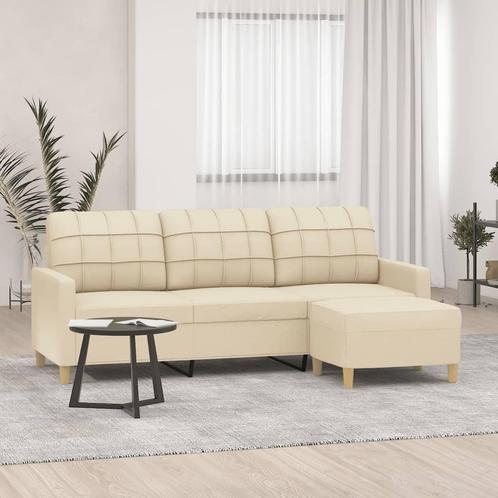 vidaXL Driezitsbank met voetenbank 180 cm stof crèmekleurig, Huis en Inrichting, Zetels | Zetels, Nieuw, Verzenden