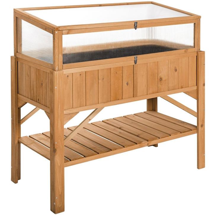 tectake Hoge plantenbak met plank en kweekopzet 119x57x124cm, Tuin en Terras, Bloembakken en Plantenbakken, Verzenden