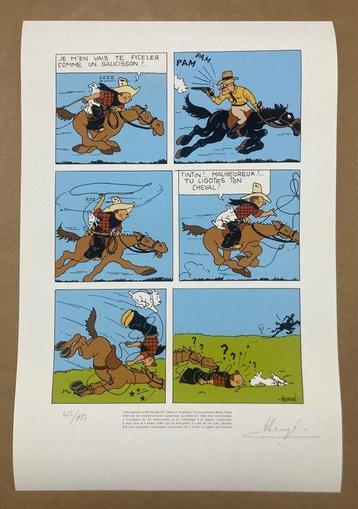 Hergé - Lithographie Tintin en Amérique signée par Hergé - beschikbaar voor biedingen