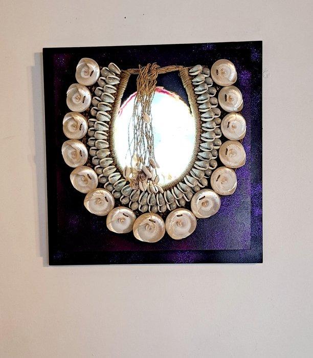 T.D - T.D - Lichtbak - agate naturel, schelp, hout, licht, Antiek en Kunst, Curiosa en Brocante