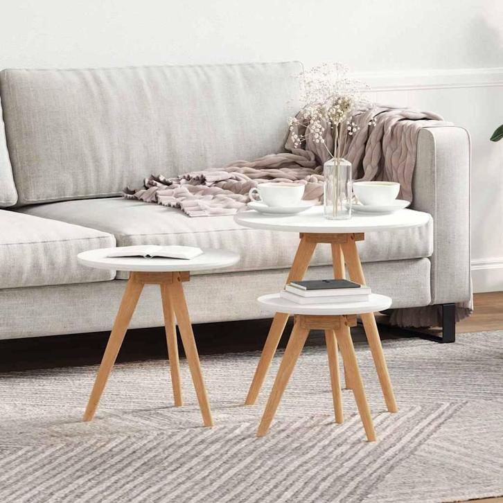 vidaXL Salontafel 3 pcs Bruin Massief Notenhout, Huis en Inrichting, Tafels | Salontafels, Nieuw, Verzenden