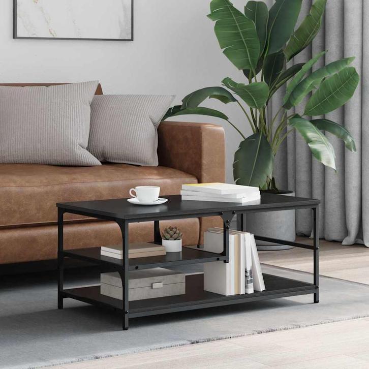 vidaXL Salontafel Zwart Eiken 90 x 49 x 40 cm Bewerkt hout, Huis en Inrichting, Tafels | Salontafels, Nieuw, Verzenden