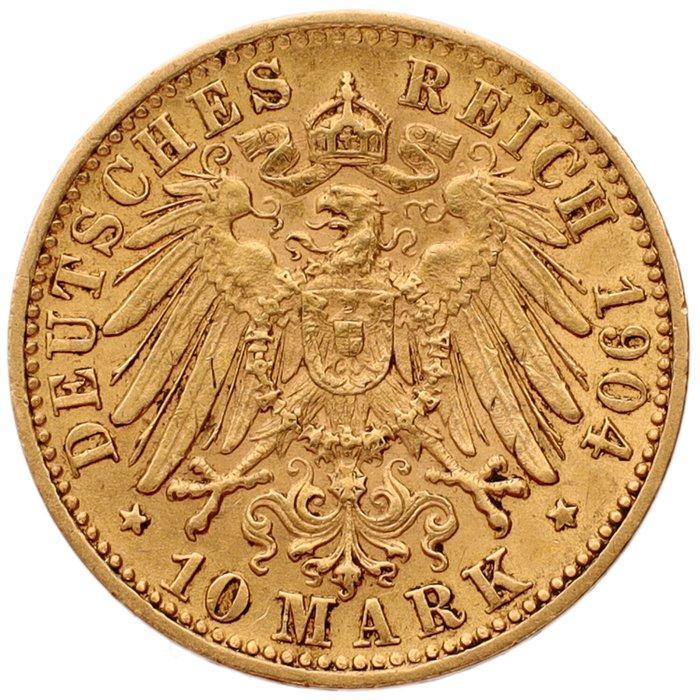 Duitsland, Württemberg Wilhelm II. 10 Mark 1904 - VF, Postzegels en Munten, Munten | Europa | Niet-Euromunten