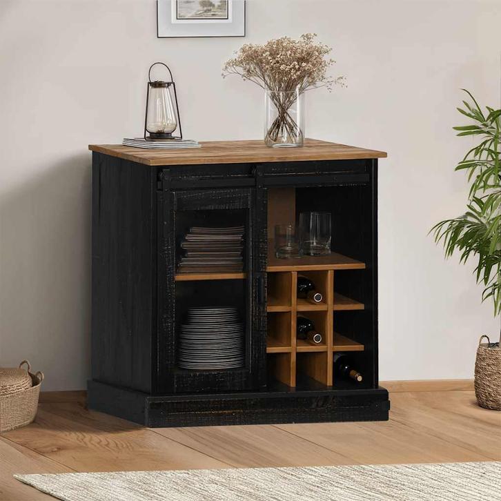 vidaXL Dressoir HALDEN met schuifdeur 80x40x80 cm massief, Huis en Inrichting, Kasten | Dressoirs, Nieuw, Verzenden