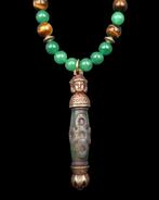 Smaragd - Boeddhistische ketting - 5-ogige bliksem Dzi, Antiek en Kunst