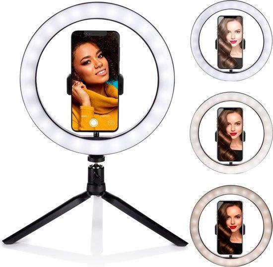 2dekans | Grundig Selfie Ringlamp op Statief - Ring Light -, Audio, Tv en Foto, Fotografie | Statieven en Balhoofden, Ophalen of Verzenden