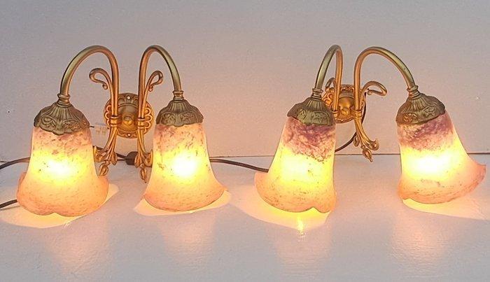 Wandlamp (2) - Glas - Twee vergulde wandlampen, Antiek en Kunst, Curiosa en Brocante