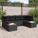 vidaXL Tuinbank Set met kussen 6 pcs Zwart Poly rattan, Tuin en Terras, Verzenden, Nieuw