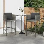 vidaXL Barkrukken 2 st met kussens poly rattan grijs, Tuin en Terras, Tuinstoelen, Verzenden, Nieuw