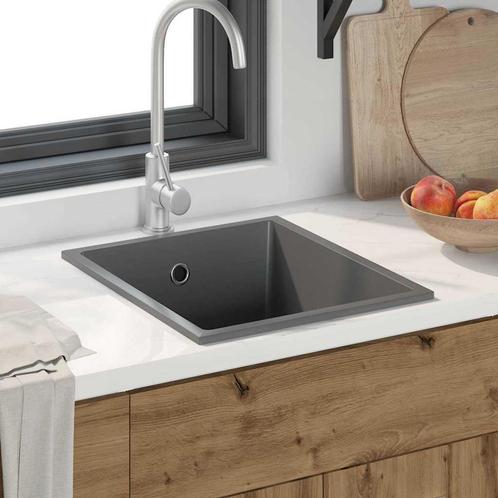 vidaXL Keuken Spoelbak met Overloopgat Grijs Graniet, Huis en Inrichting, Keuken | Keukenelementen, Nieuw, Verzenden