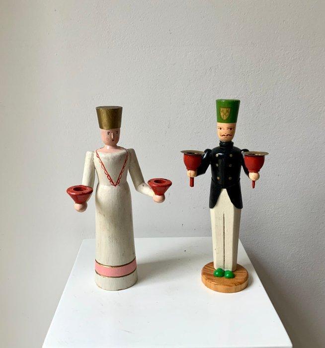 Kerstbeeldje Erzgebirge (2) - Engel & Bergmann - Hout -, Diversen, Kerst