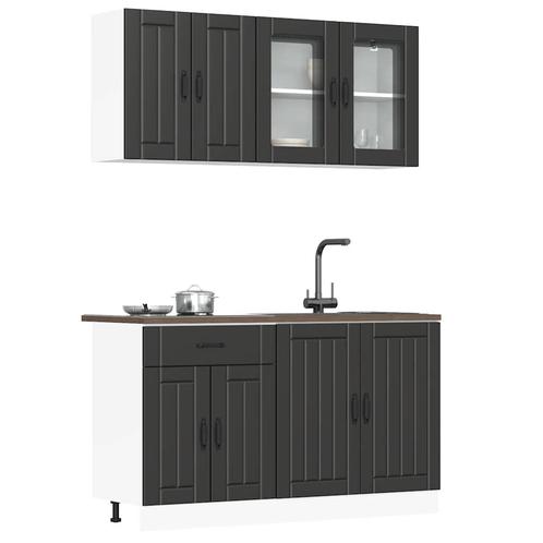 vidaXL 4-delige Keukenkastenset Lucca bewerkt hout zwart, Huis en Inrichting, Kasten | Overige, Nieuw, Verzenden