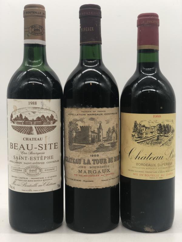 Mixed lot of 3 x 75cl red Bordeaux 1988 (rood), Verzamelen, Wijnen, Frankrijk, Rode wijn, Nieuw, Ophalen of Verzenden