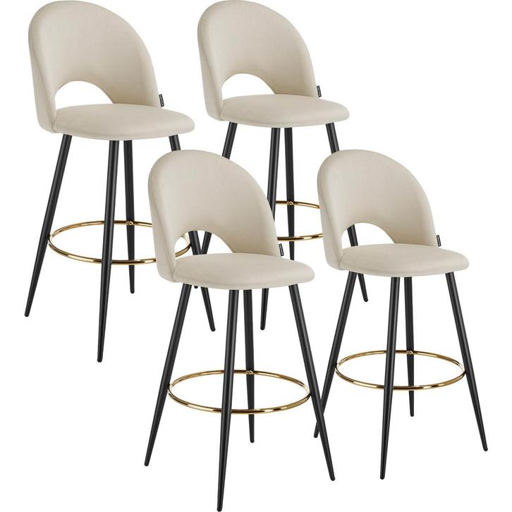 tectake Barkruk Sachel met rugleuning, fluweellook - crème/z, Huis en Inrichting, Barkrukken, Verzenden