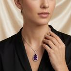 Halsketting Vintage 18k witgouden hangerketting met amethist, Nieuw