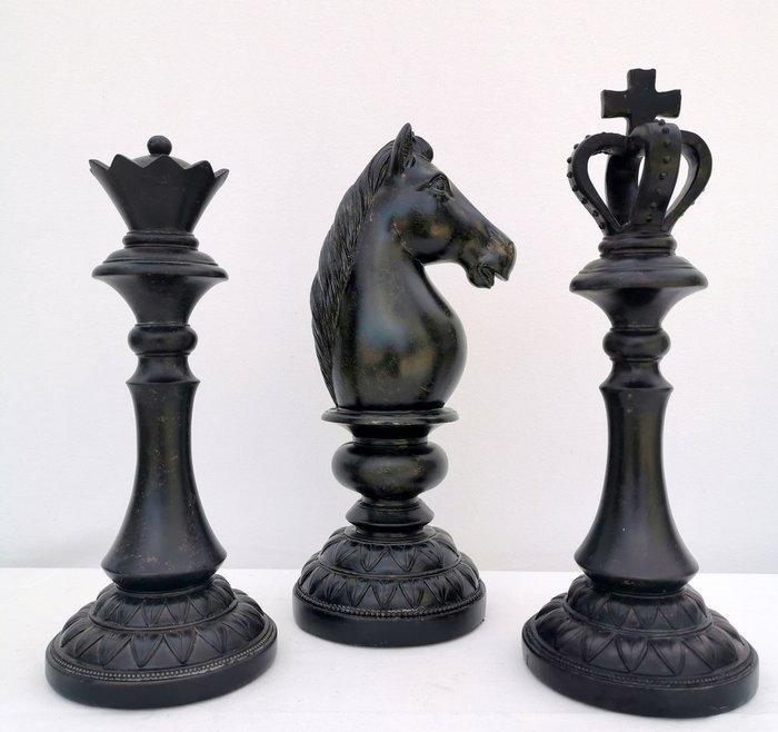 Beeld, 3 schaakstukken - 33 cm - Hars, Antiek en Kunst, Kunst | Designobjecten