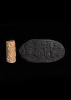 Sumerisch Albast Cilinderzegel met held die steenbokken