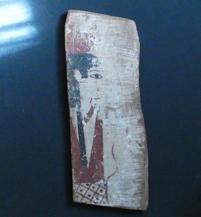 Oud-Egyptisch Hout Godin Hathor achterzijde van sarcofaag., Verzamelen, Mineralen en Fossielen
