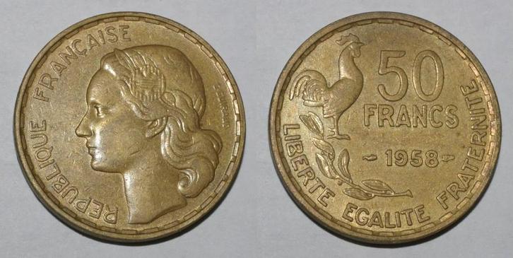 France Gadoury 880 50 Francs 1958 Type Guiraud Ss Km 91, Timbres & Monnaies, Monnaies | Europe | Monnaies non-euro, Envoi