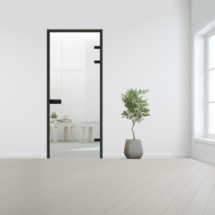 Glazen deur met kozijnsysteem - Zwart beslag-Rechtsdraaiend-, Doe-het-zelf en Bouw, Glas en Ramen, Nieuw, Verzenden