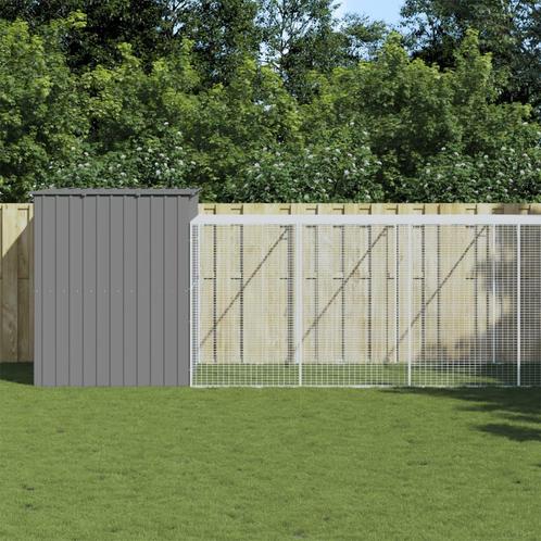 vidaXL Hondenhok met ren 214x1273x181 cm staal lichtgrijs, Dieren en Toebehoren, Hondenhokken, Nieuw, Verzenden