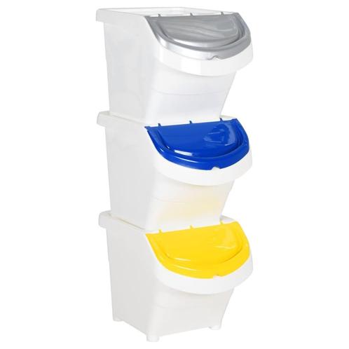 vidaXL Afvalbakken met deksels stapelbaar 3 st PP 78 L wit, Huis en Inrichting, Woonaccessoires | Prullenbakken, Nieuw, Verzenden