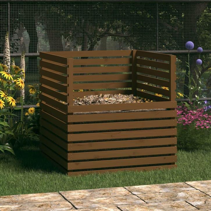 vidaXL Compostbak 100x100x102 cm massief grenenhout, Tuin en Terras, Overige Tuin en Terras, Nieuw, Verzenden