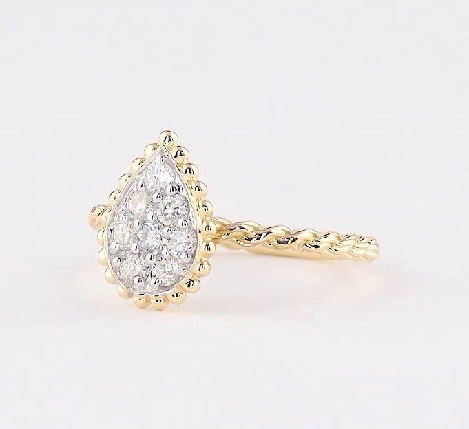 Bague tendance - 14 carats Or jaune - 0.35ct. tw. Diamant, Handtassen en Accessoires, Antieke sieraden