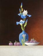 Ruud Verkerk - Japanse vaas met blauwe Iris., Antiek en Kunst, Kunst | Schilderijen | Modern