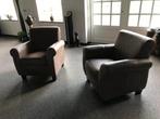 Set van 2 leren fauteuils met houten poten - bruin leer -, Huis en Inrichting, Fauteuils, Nieuw, 75 tot 100 cm, Leer, Ophalen of Verzenden