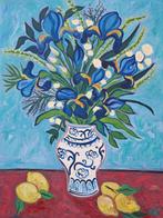 Kirsty Wain - Irises in a Chinese Vase with Lemons, Antiek en Kunst