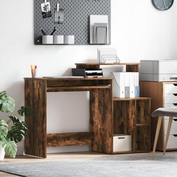 vidaXL Bureau met Opbergruimte Rook Eik 120,5x44x88,5 cm, Verzenden