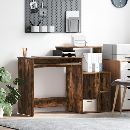vidaXL Bureau met Opbergruimte Rook Eik 120,5x44x88,5 cm, Huis en Inrichting, Bureaus, Nieuw, Verzenden