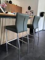 2 leren barstoelen - groen leer, 1 kruk, Ophalen of Verzenden, Nieuw