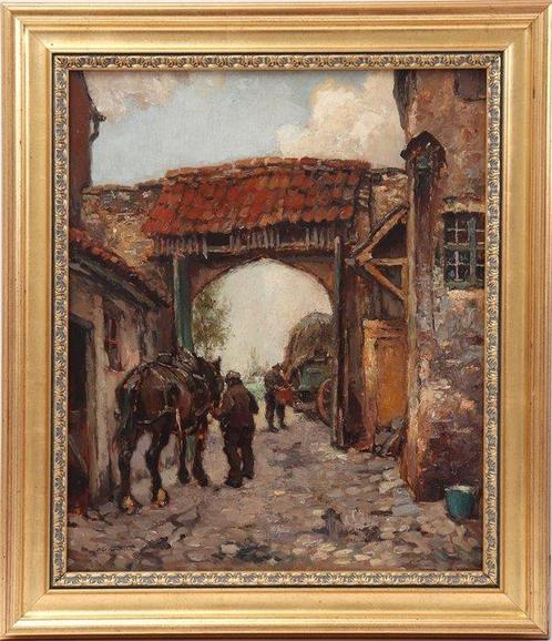 Alfred van Neste (1874-1969) - Boerenhoeve met paard, Antiek en Kunst, Kunst | Schilderijen | Klassiek
