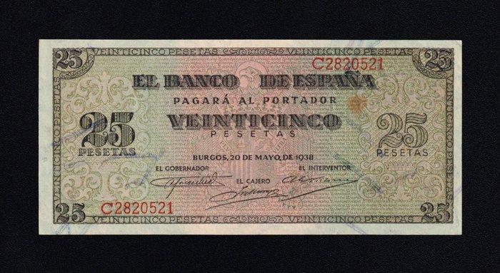 Espagne. - 25 and 50 Pesetas 1938 - Pick 111, 112, Postzegels en Munten, Bankbiljetten | Europa | Niet-Eurobiljetten