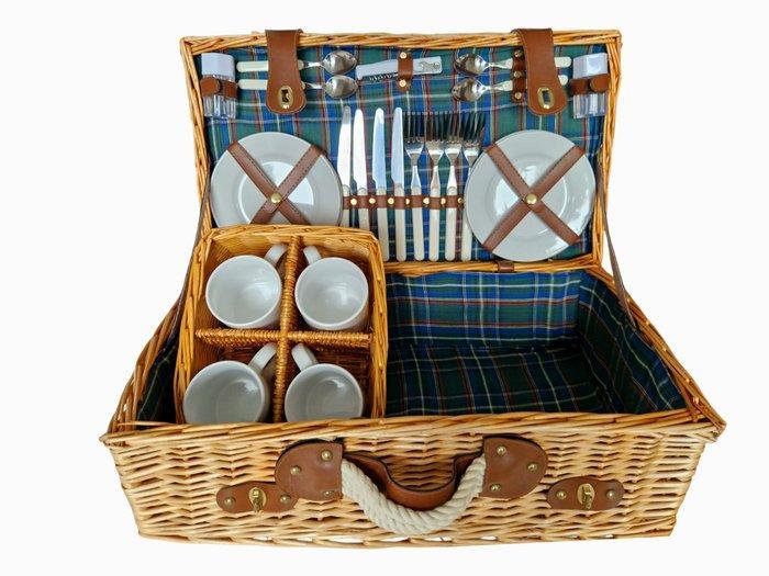 Picknickmand (24) - Aardewerk, Leder, Staal, wilgentenen,, Antiek en Kunst, Curiosa en Brocante