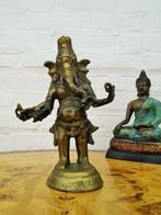Beeld, 2 bronzen godenbeelden - Ganesha & Boeddha - 21 cm -
