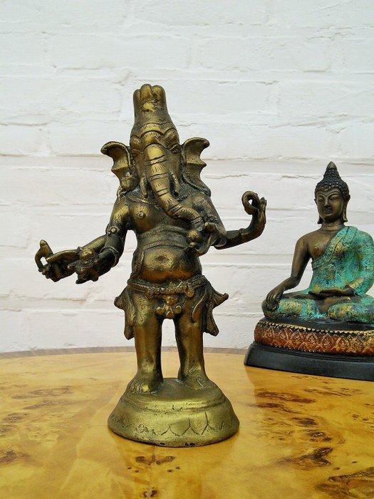 Beeld, 2 bronzen godenbeelden - Ganesha & Boeddha - 21 cm -, Antiek en Kunst, Kunst | Niet-Westerse kunst