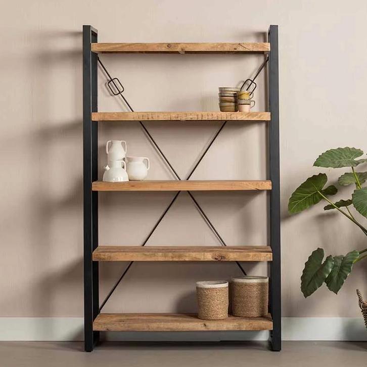 Boekenkast Mangohout Britt 120 cm, Huis en Inrichting, Kasten | Boekenkasten, 25 tot 50 cm, Nieuw, Overige houtsoorten, 200 cm of meer